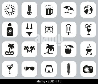 Summer Icons Black & White Flat Design Set Big Stock Vector
