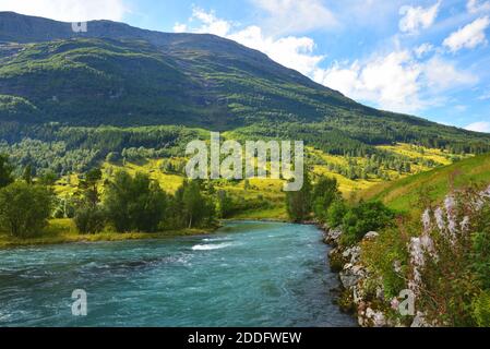 The Oldeelva River on the outskirts of Olden, Norway. Stock Photo