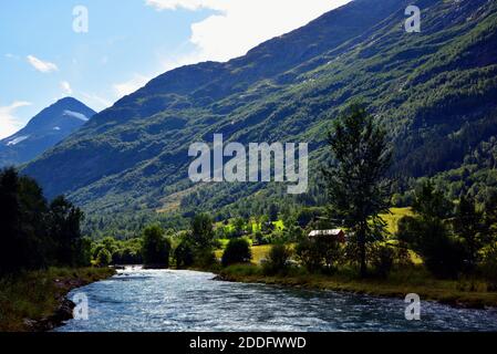 The Oldeelva River on the outskirts of Olden, Norway. Stock Photo