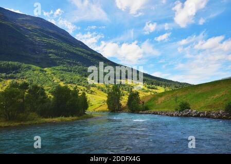 The Oldeelva River on the outskirts of Olden, Norway. Stock Photo