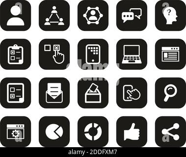 Survey Or Poll Icons White On Black Flat Design Set Big Stock Vector