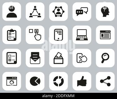 Survey Or Poll Icons Black & White Flat Design Set Big Stock Vector