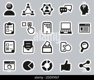 Survey Or Poll Icons Black & White Sticker Set Big Stock Vector