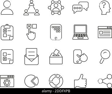 Survey Or Poll Icons Black & White Thin Line Set Big Stock Vector