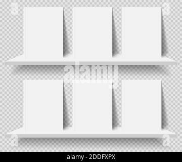 Bookshelf and books with blank covers on transparent background. Stock Vector