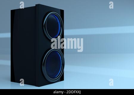 3d illustration music speaker with subwoofer on  blue    isolated background. Speaker audio sound system for concert and party Stock Photo