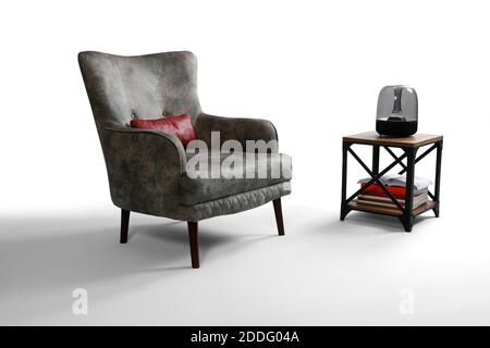 brown armchair chesterfield Isolated on White Background .corner view Stock Photo