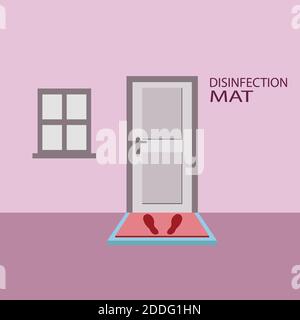 Sanitary mat. Disinfection mat icon. Disinfectant for shoes or foot baths with antiseptic solution. On a white background. The concept of coronavirus Stock Vector