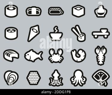 Sushi Icons White On Black Sticker Set Big Stock Vector