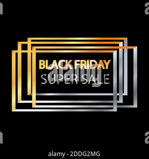 Black friday sale. Super Friday sale logo for banner, web, header and flyer design. Banner, poster, gold logo on a dark background. Vector illustratio Stock Vector