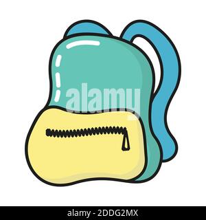 Blue travel backpack or school bag isolated on white background. Flat style. Bag illustration design element, flat icon. Vector illustration Stock Vector