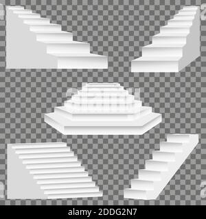 Architectural white stairs. Stairs image isolated on transparent background, abstract modern stairs design for creative concepts, simple external stai Stock Vector