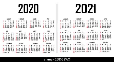 Calendar 2020-2021. The week begins on Sunday. Simple calendar template. Portrait of vertical orientation. Annual organizer of stationery. Vector illu Stock Vector