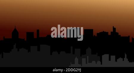 Background of silhouettes of skyscrapers. Modern vector landscape. Modern city, houses, skyscrapers. Dark silhouette of buildings on the background of Stock Vector