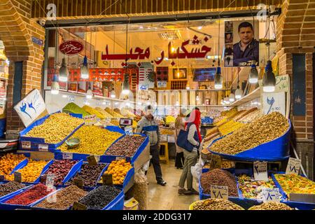 Grand traditional bazaar with background of buyers in Tehran, Iran. Stock Photo