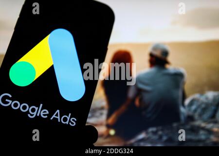 In this photo illustration a MeWe app seen displayed on a smartphone with  the MeWe logo in the background. (Photo by Thiago Prudencio / SOPA  Images/Sipa USA Stock Photo - Alamy