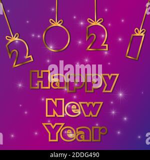 Happy New Year 2021 background for seasonal invitations, holiday posters, greeting cards. Elegant golden text with light. Minimalistic text template. Stock Vector