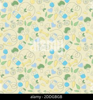 Fitness elements seamless pattern vector illustration. healthy lifestyle Stock Vector