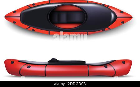 3d realistic vector red raft in top and side view. Isolated on white background. Stock Vector