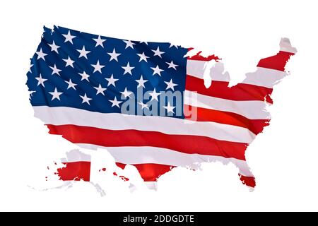 American flag in the shape of a US map isolated on white background Stock Photo