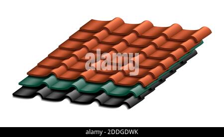 3d realistic vector tiled roof top samples. Isolated on white background. Stock Vector