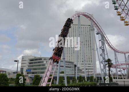 An exciting and famous roller coaster in Yokohama, Japan. Stock Photo