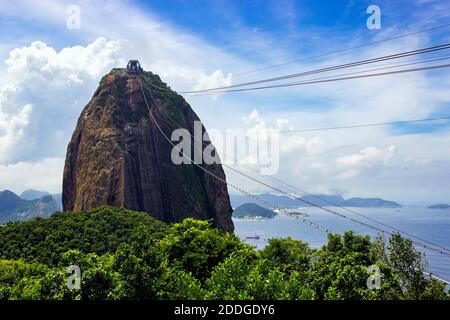 Sugarloaf in Rio de Janeiro Brazil. Famous tourist icon of South America. Stock Photo