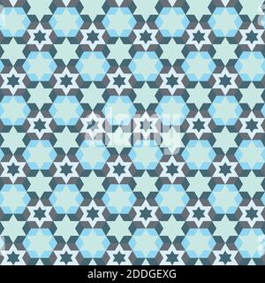 Seamless hexagonal star vector pattern. Endless rows of hexagons and stars. Crisp geometry of pastel colors. Perfect background for textile & printing Stock Vector
