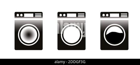 Panoramic washing machines vector set isolated on white background Stock Photo