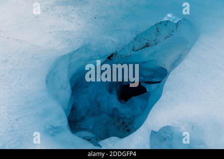 Glacier close up. Blue ice in mountains. Ice textures Stock Photo