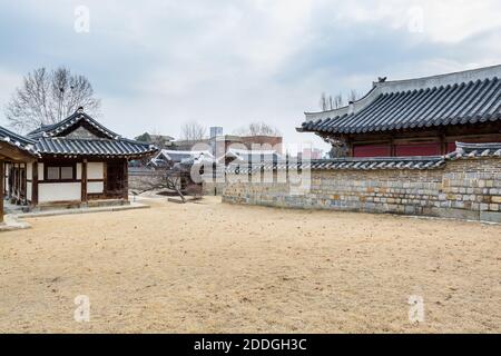 Wooden house with black tiles of Hwaseong Haenggung Palace loocated in Suwon South Korea, the largest one of where the king and royal family retreated Stock Photo