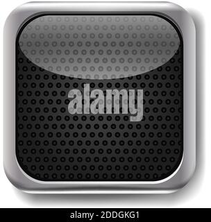 Vector 3d realistic app button. Icon in black texture with metal border. Isolated icon on white background. Stock Vector