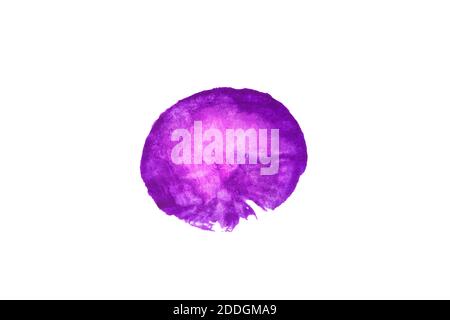 Violet watercolor circle paint stain isolated on white paper texture background. Stock Photo