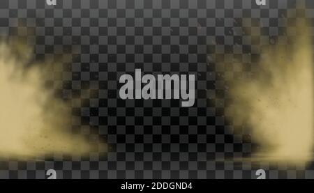 Vector realistic collection of dust and smog or fog explosion on transparent background, smelly fog, pollution of the air, environment. Stock Vector