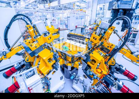 Measurement and testing station at car plant Stock Photo