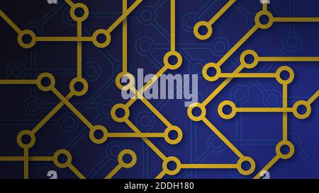 Circuit board. Abstract technology background. Motherboard vector illustration. Blue and Gold color Stock Vector
