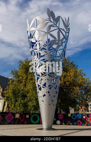 The Chalice sculpture by artist Neil Dawson located in Cathedral Square, Christchurch, New Zealand. Commissioned for the Millennium celebrations. Stock Photo