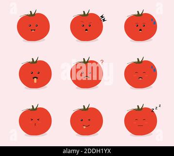 designs about cartoon tomatoes in various expressions Stock Vector