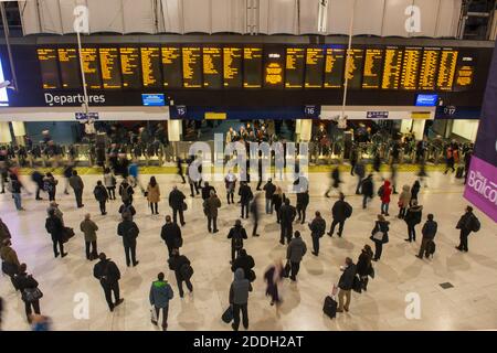 Early morning commuters at Waterloo station in London, England Stock Photo