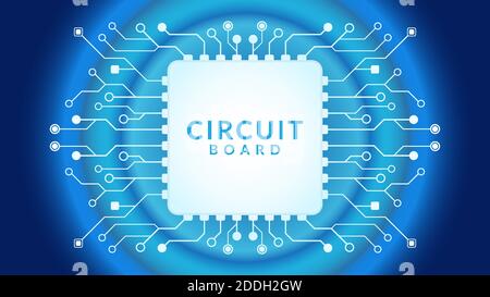 Microchip processor with radial lights on the blue background. AI. Electric circuit board. High tech background. Central Computer Processors CPU conce Stock Vector