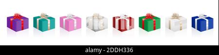 Christmas parcels, colorful set of gift packages, presents - illustration on white background. Stock Photo