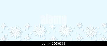 Christmas pattern of white snowflakes on a light blue background. Template for design Stock Vector