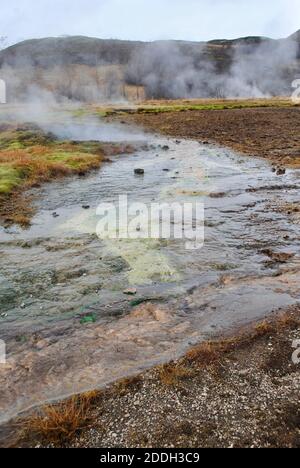 Run off from a hot spring drains into Lake Yellowstone Stock Photo - Alamy