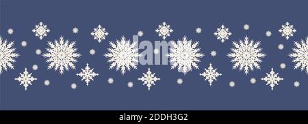 Seamless Christmas pattern of white snowflakes on a dark blue background. Template for design Stock Vector