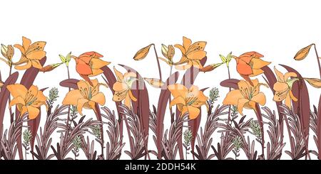 Vector floral seamless border. Flower background. Seamless pattern Stock Vector