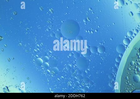 Abstract space and planets universe cosmic background texture. Abstract molecule structure. Water bubbles. Macro shot. Selective focus. Blue abstract Stock Photo