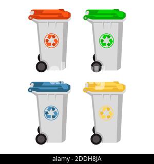 wheeled garbage bin vector illustration set flat style Stock Photo