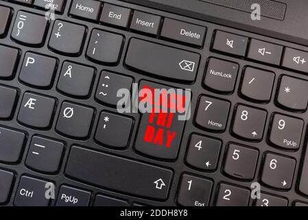 Computer notebook keyboard inscriptions black friday on key. Black Friday e commerce concept. Stock Photo