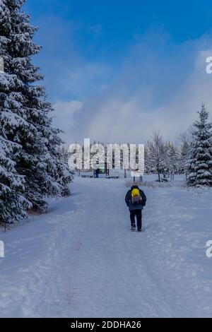 First small winter hike along the Rennsteig through the Thuringian Forest - Schneekopf/Germany Stock Photo