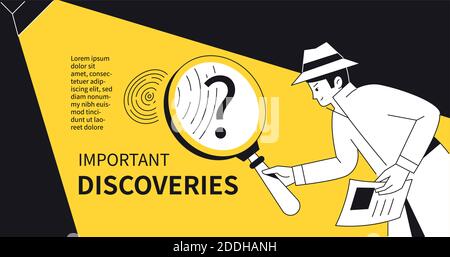Important discoveries - modern flat design style web banner with line elements and copy space for text. Internet security idea. An illustration with a Stock Vector